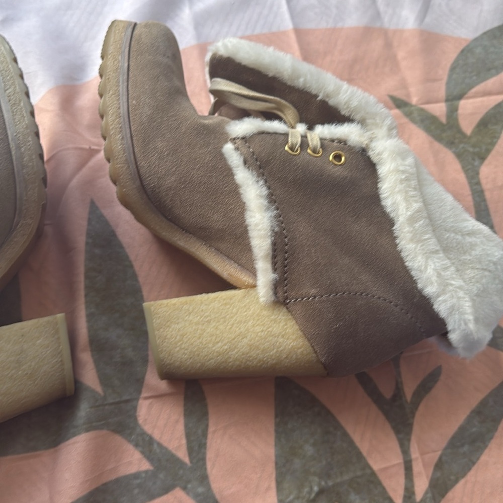 Prada Tan Suede Fur Lace Up Heeled Booties - Picture 7 of 12